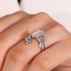 Nature Inspired Coffin Wedding Ring with Leaf Wrap Guard Band