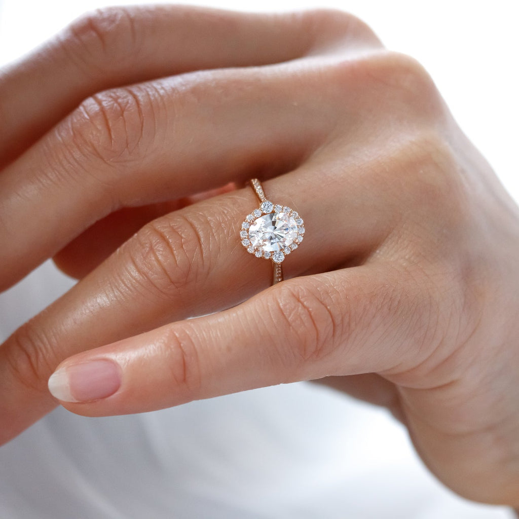 1.33 CT Oval Cut Halo Moissanite Engagement Ring