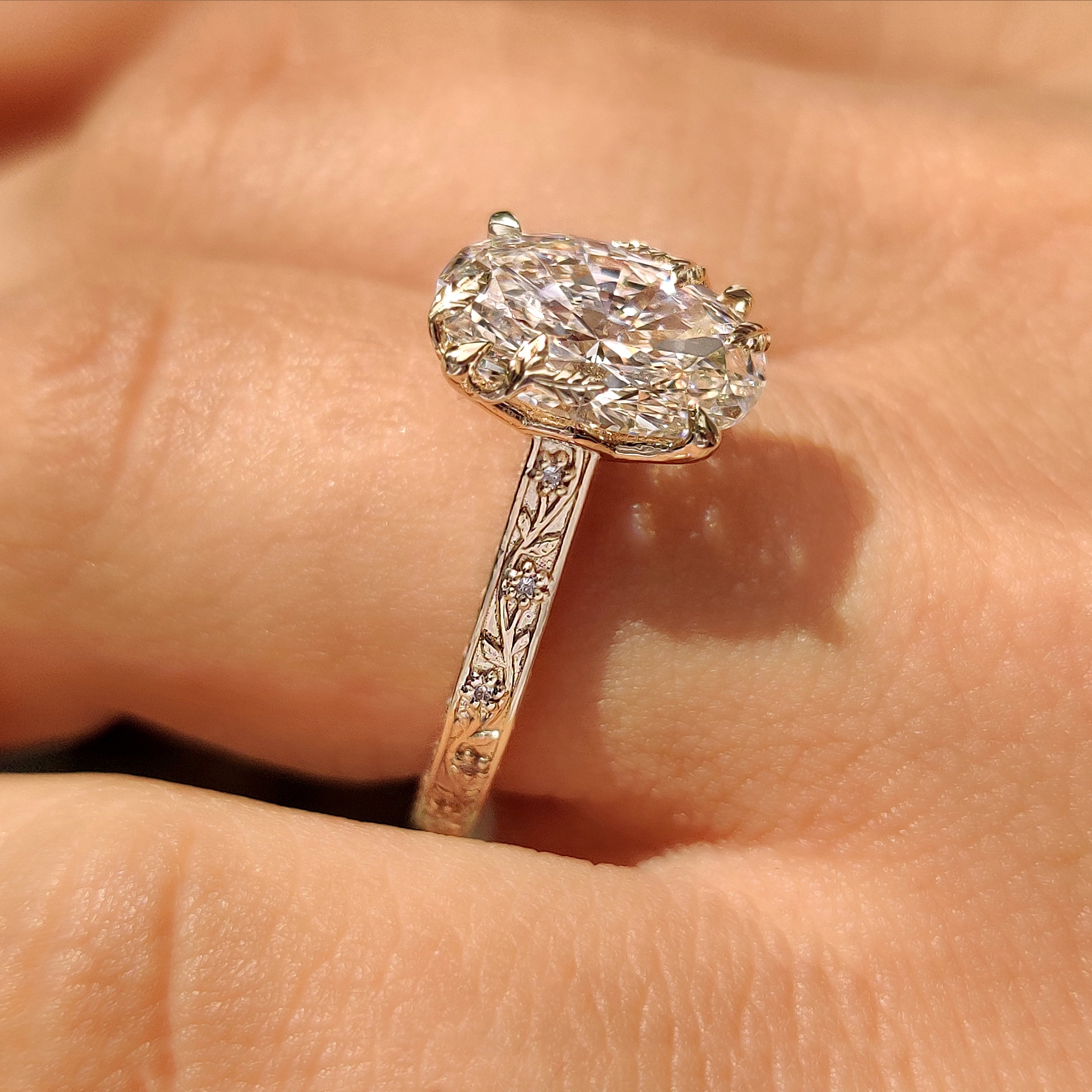 Oval Cut Nature Inspired Engagement Ring In Euro Shank