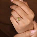 Three Stone Yellow Oval Cut Engagement Ring With Trillion Side Stone