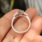 Hexagon Cut Three Stone Engagement Ring with Pink Side Stone