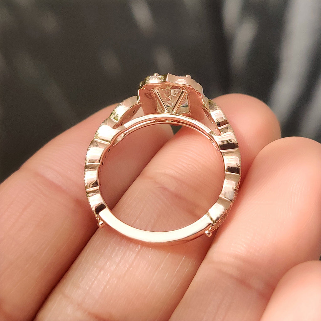 Radiant Cut Diamond Ring in Milgrain Vintage Style