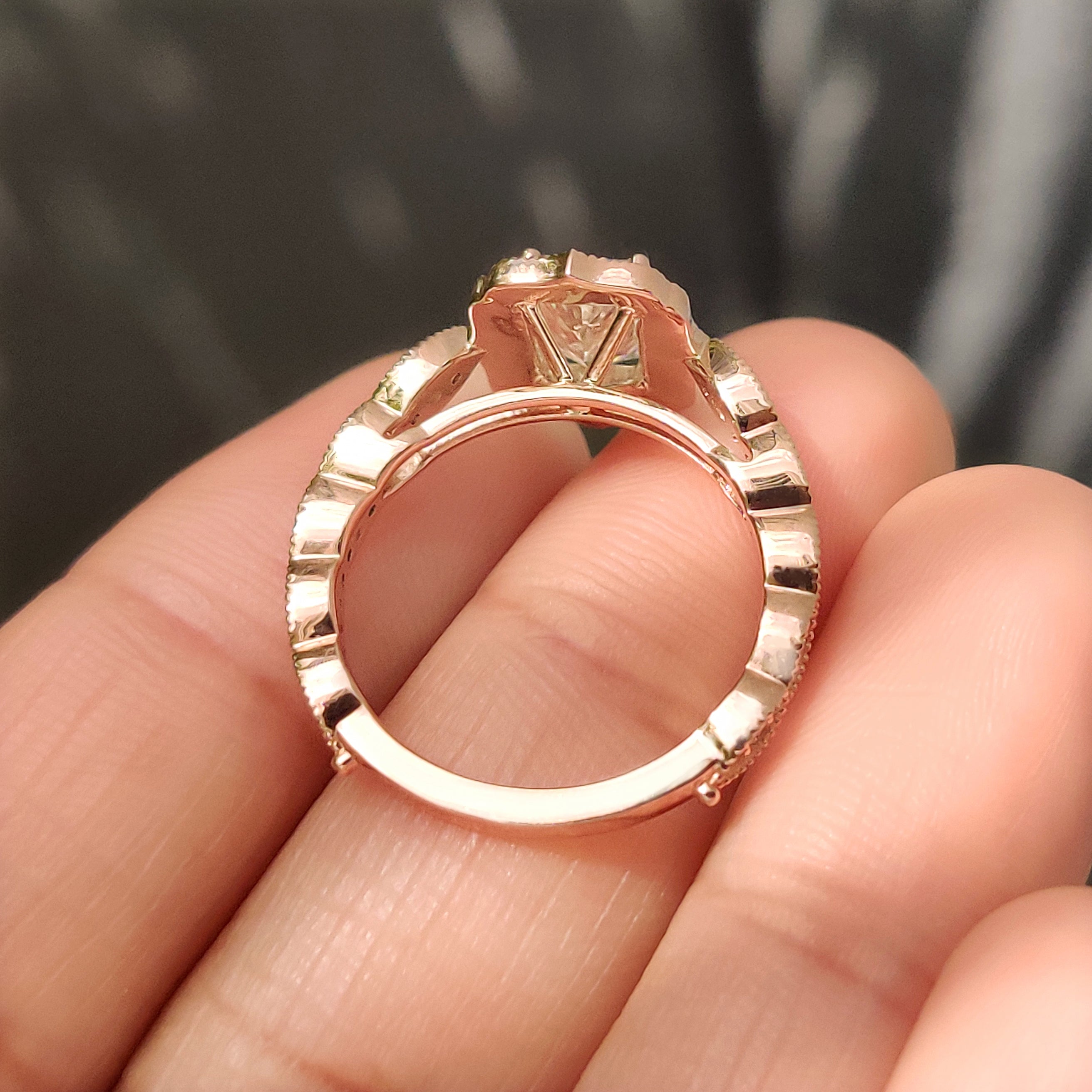 Radiant Cut Diamond Ring in Milgrain Vintage Style