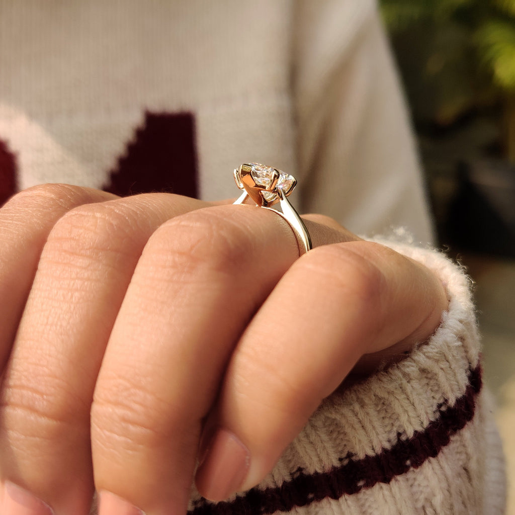 Solitaire Style Dutch Marquise Engagement Ring in Cathedral Setting