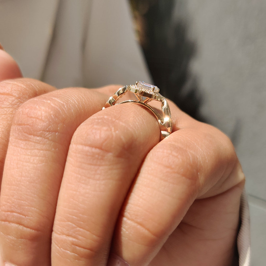 Vintage Style Asscher Cut Diamond Ring in Milgrain Details