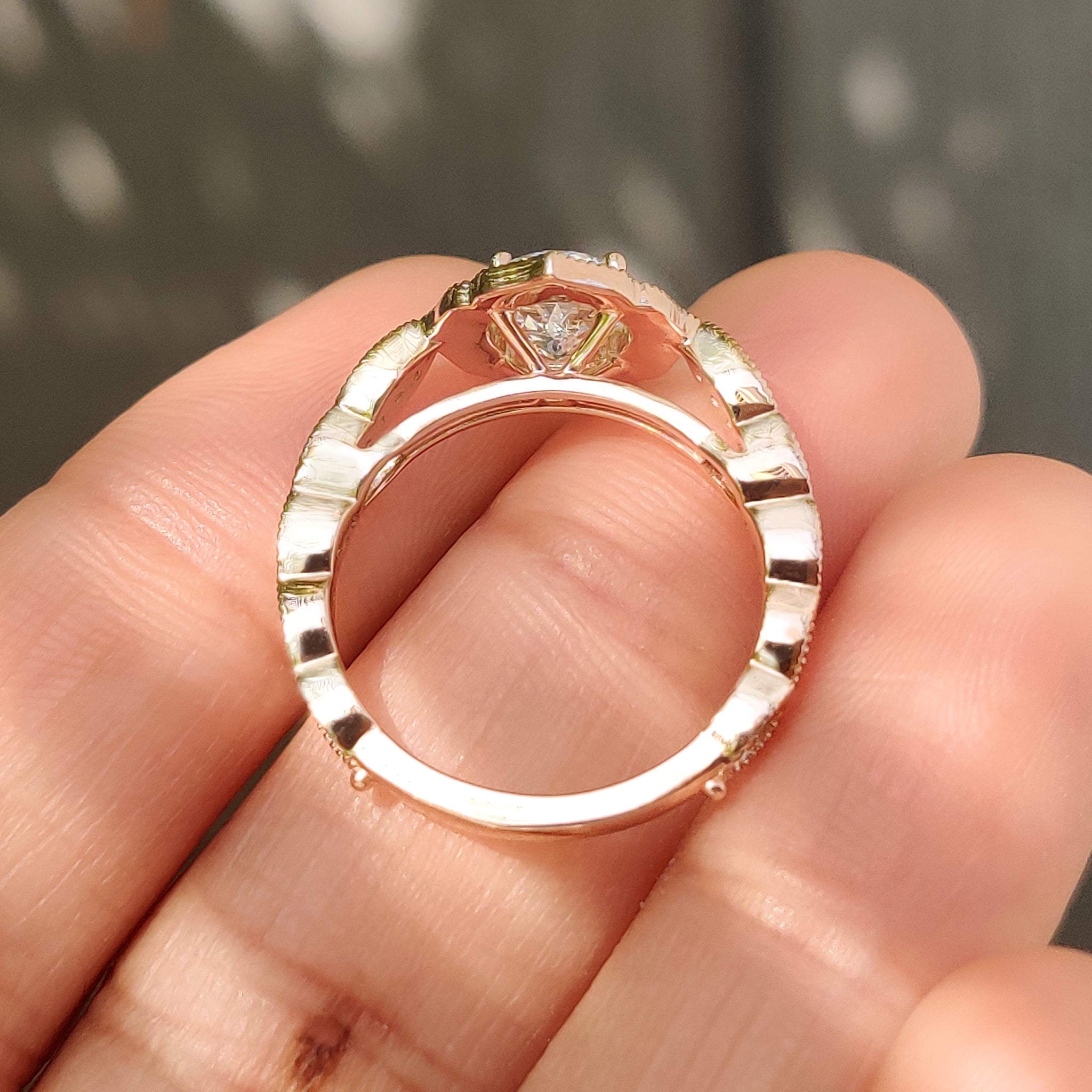 Portuguese Cut Diamond Ring in Milgrain Vintage Style