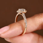 Oval Engagement Ring with Round Cut Hexagon Shape Halo Setting