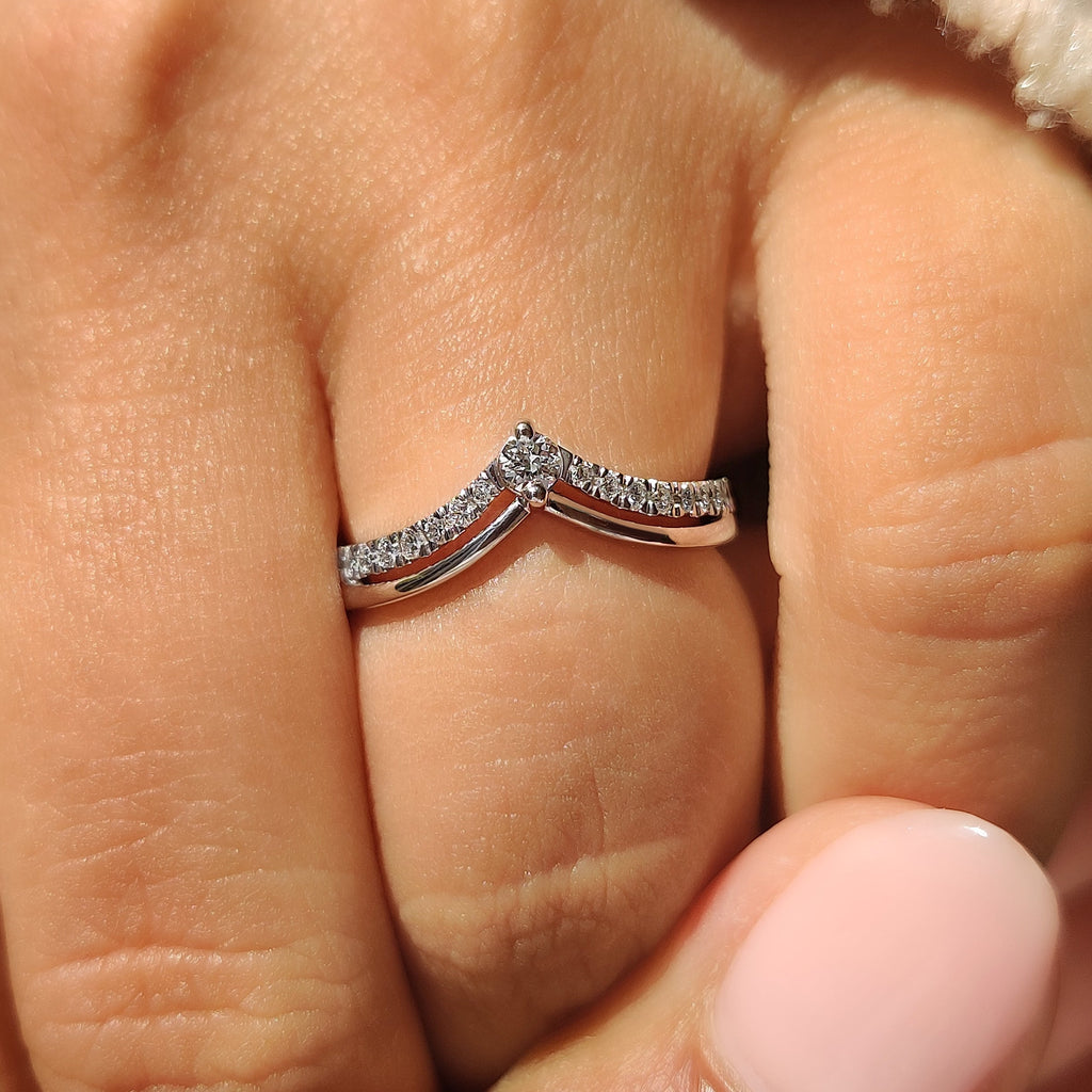 Round Diamond Wedding Band In Chevron Style