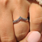 Round Diamond Wedding Band In Chevron Style