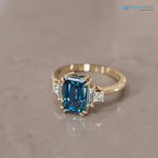 Christy Emerald Cut Blue Sapphire low profile Engagement Ring DisneyValley