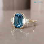Christy Emerald Cut Blue Sapphire low profile Engagement Ring DisneyValley