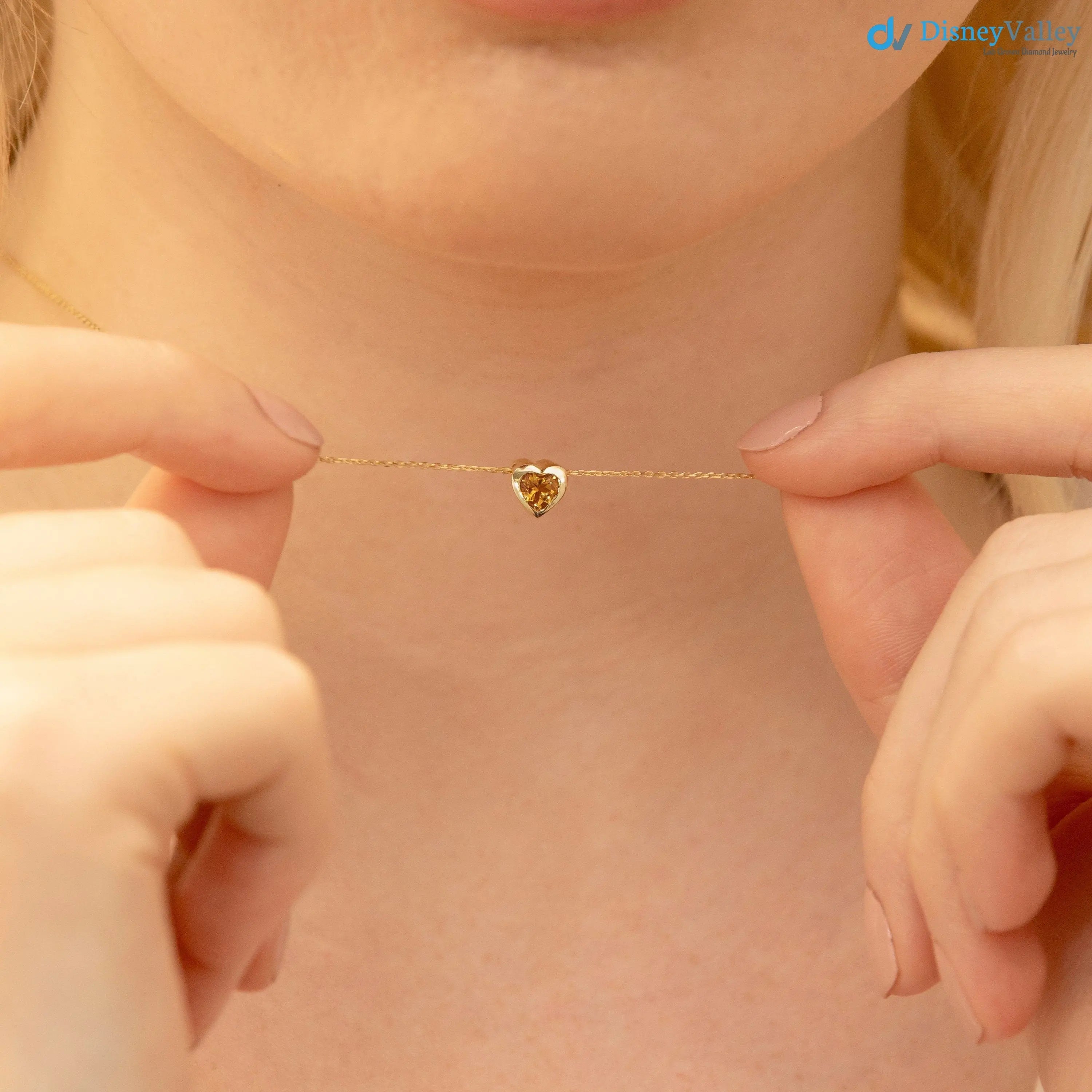 Citrine Necklace, Heart Necklace, Solid Gold, Natural Gemstone DisneyValley