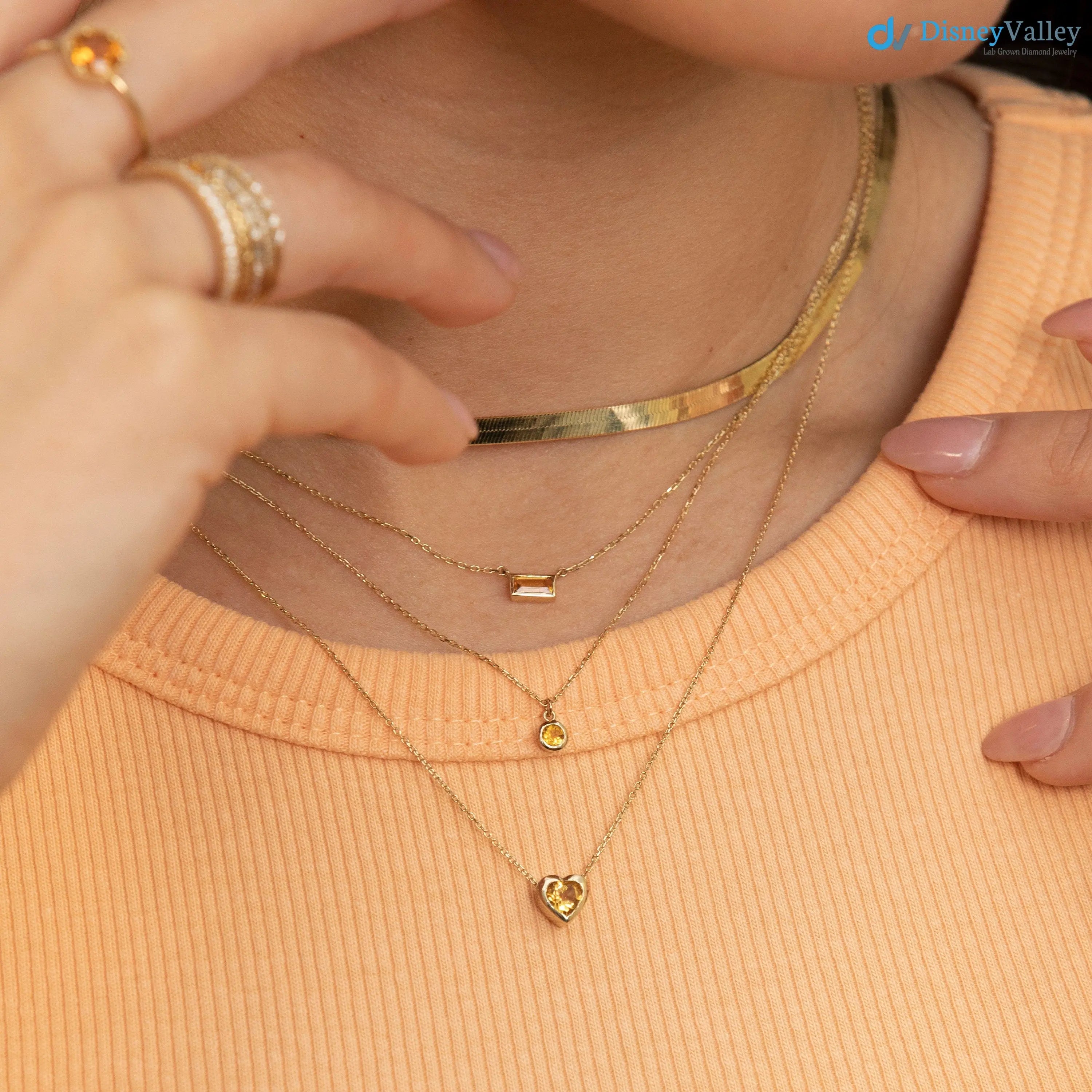 Citrine Necklace, Heart Necklace, Solid Gold, Natural Gemstone DisneyValley