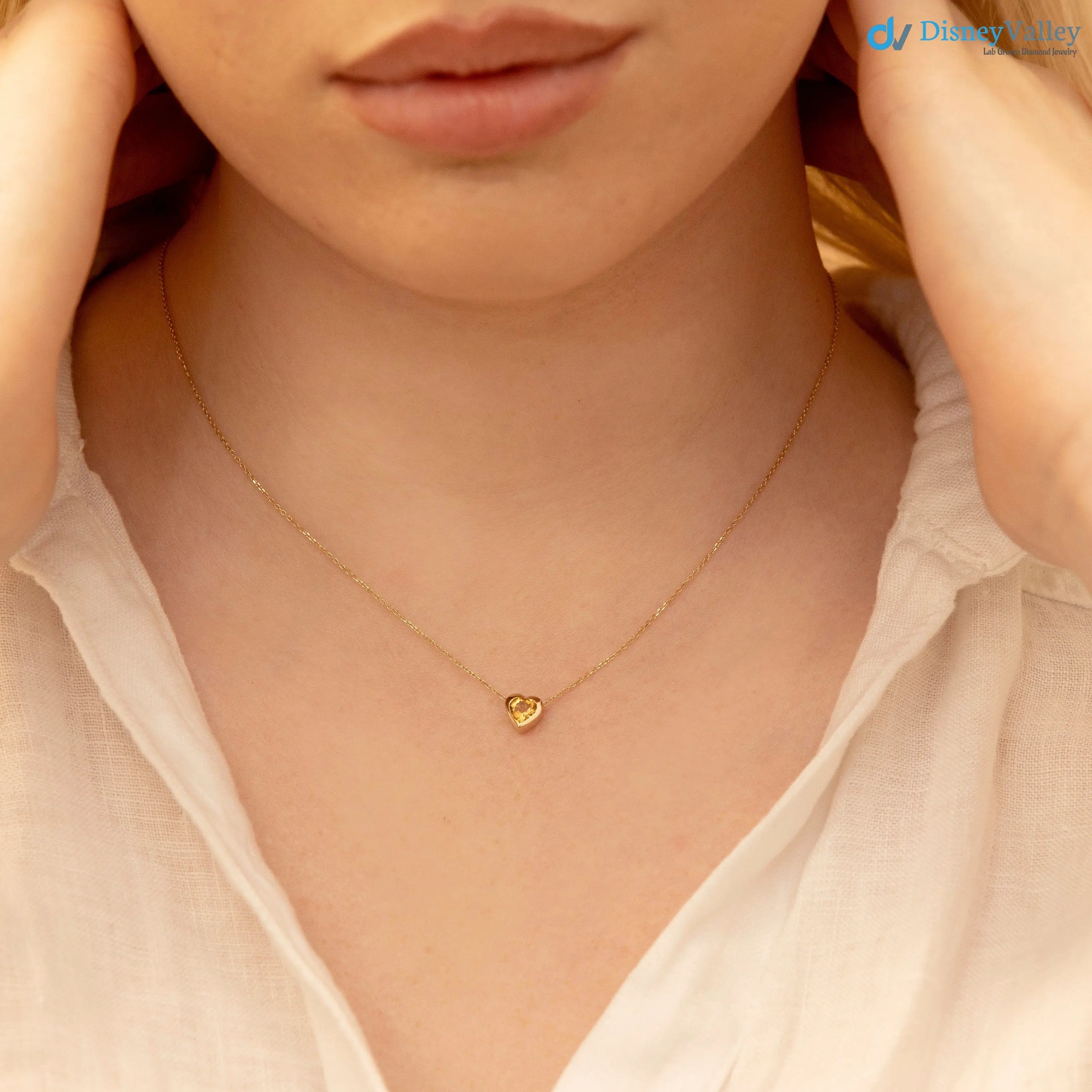 Citrine Necklace, Heart Necklace, Solid Gold, Natural Gemstone DisneyValley
