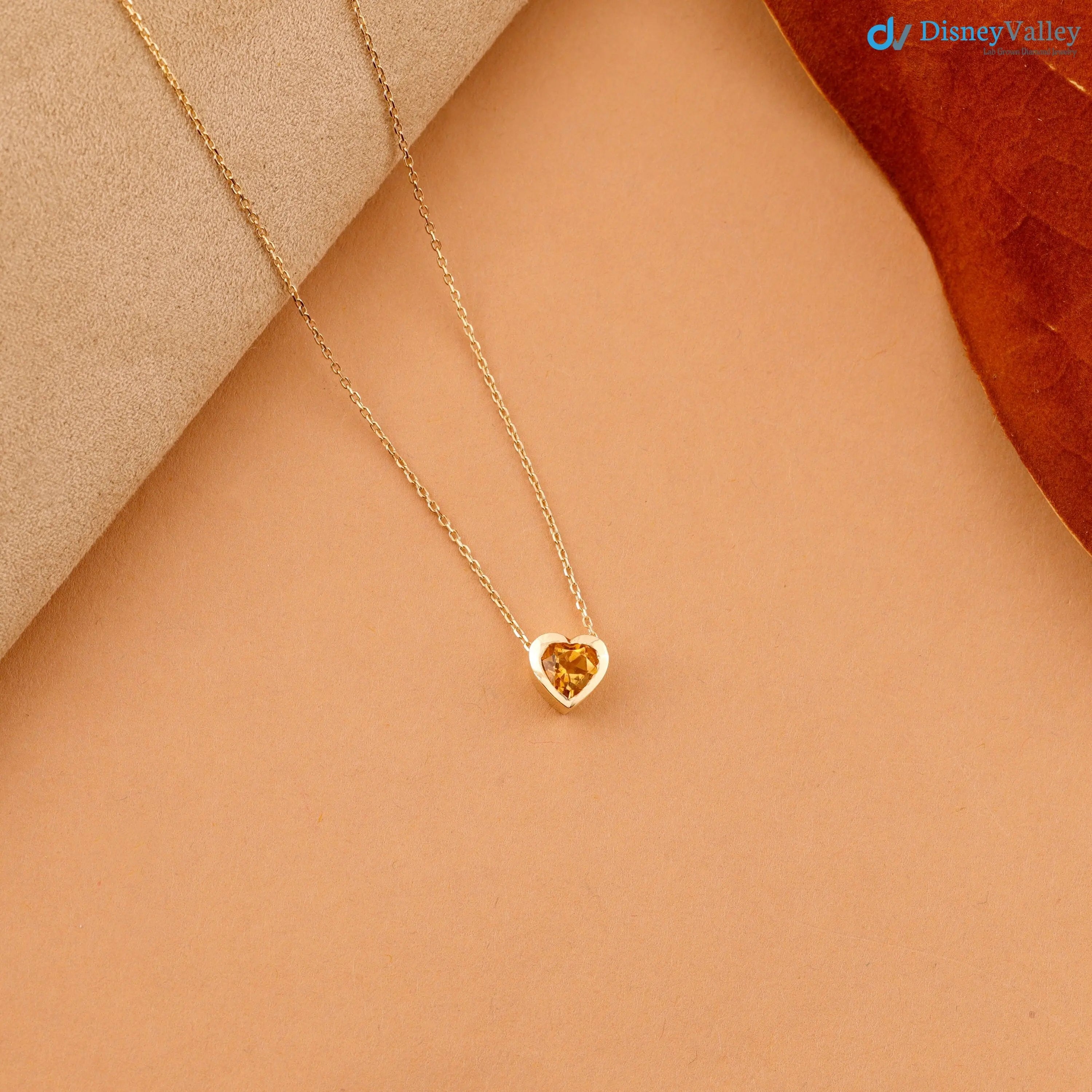 Citrine Necklace, Heart Necklace, Solid Gold, Natural Gemstone DisneyValley