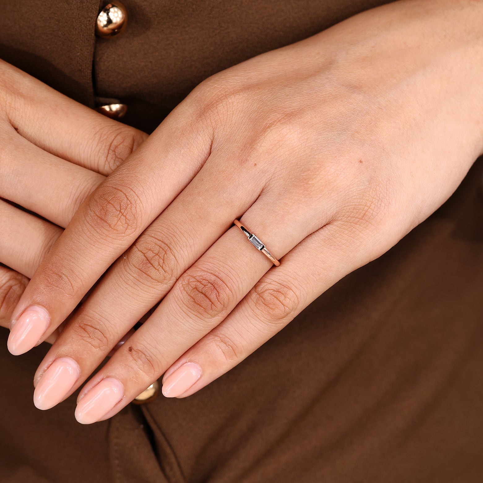 Half Bezel Baguette Wedding Band in Solitaire Style