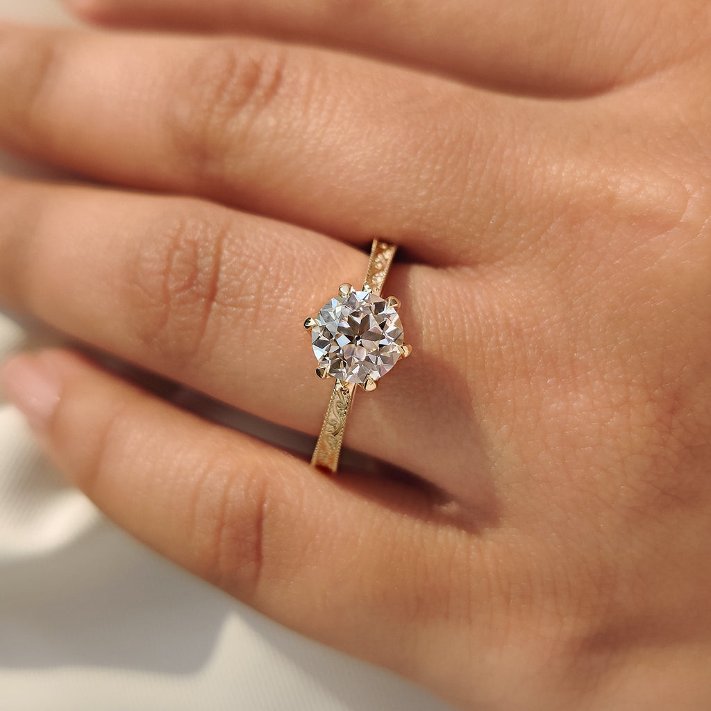 Old European Cut Round Diamond Ring in Solitaire Style