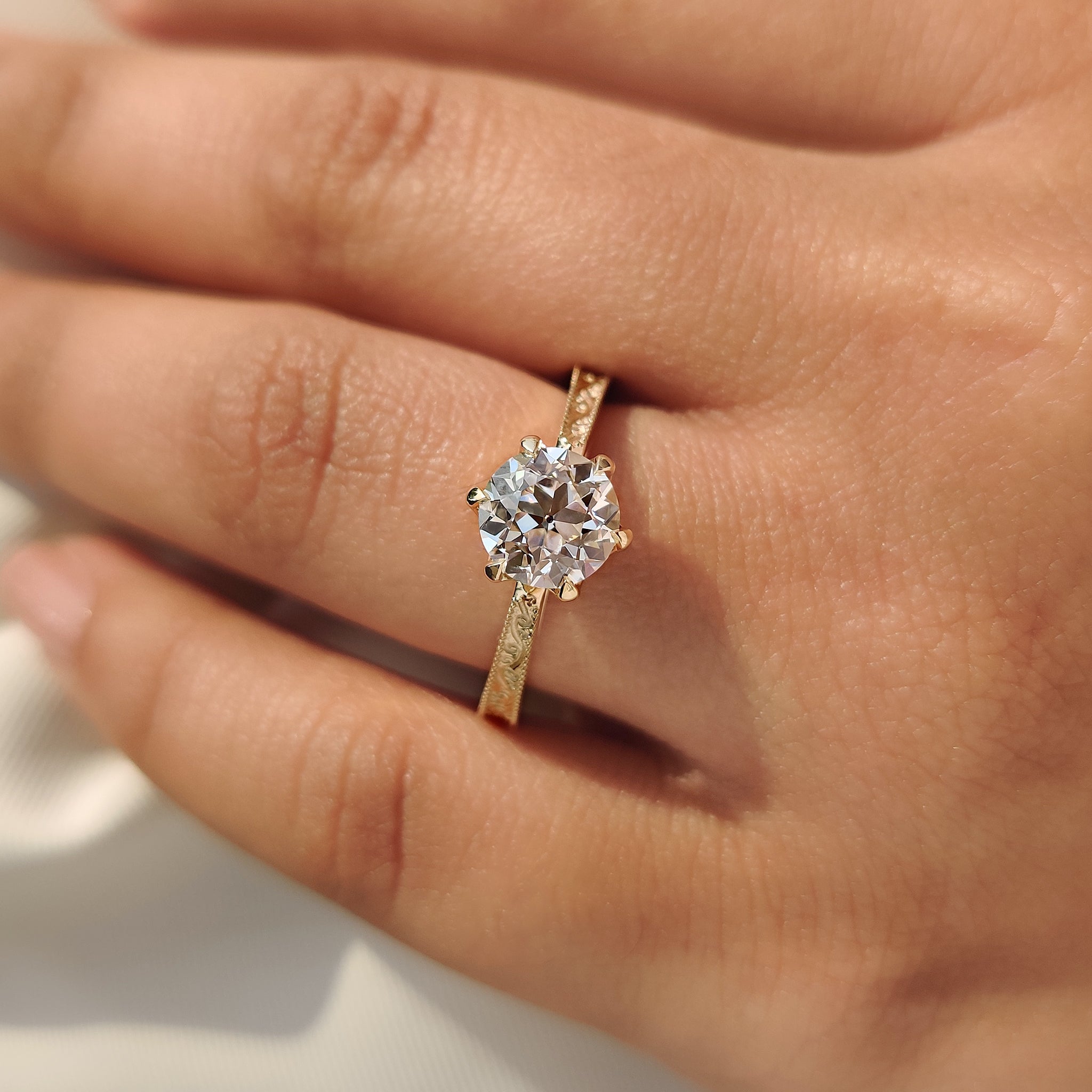 Old European Cut Round Diamond Ring in Solitaire Style