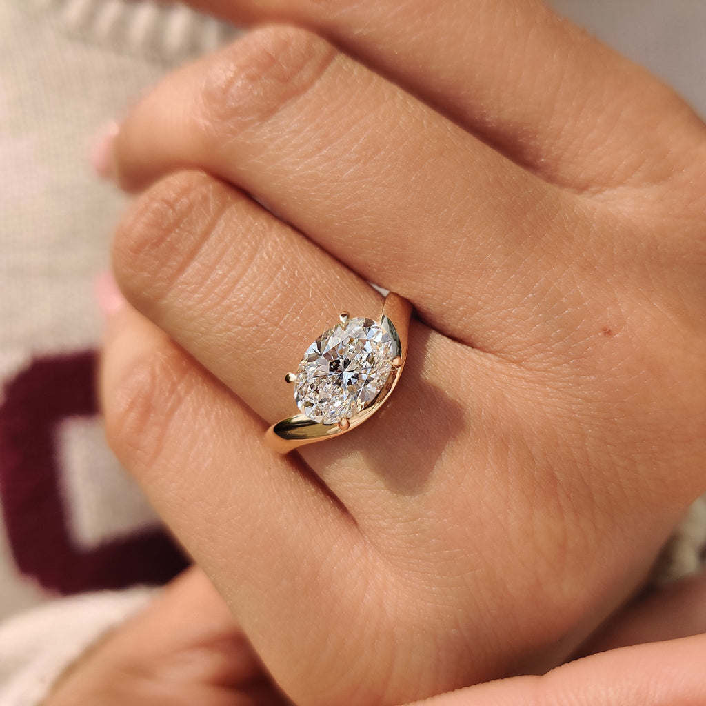 Solitaire Oval Cut Diamond Ring in East to West Setting