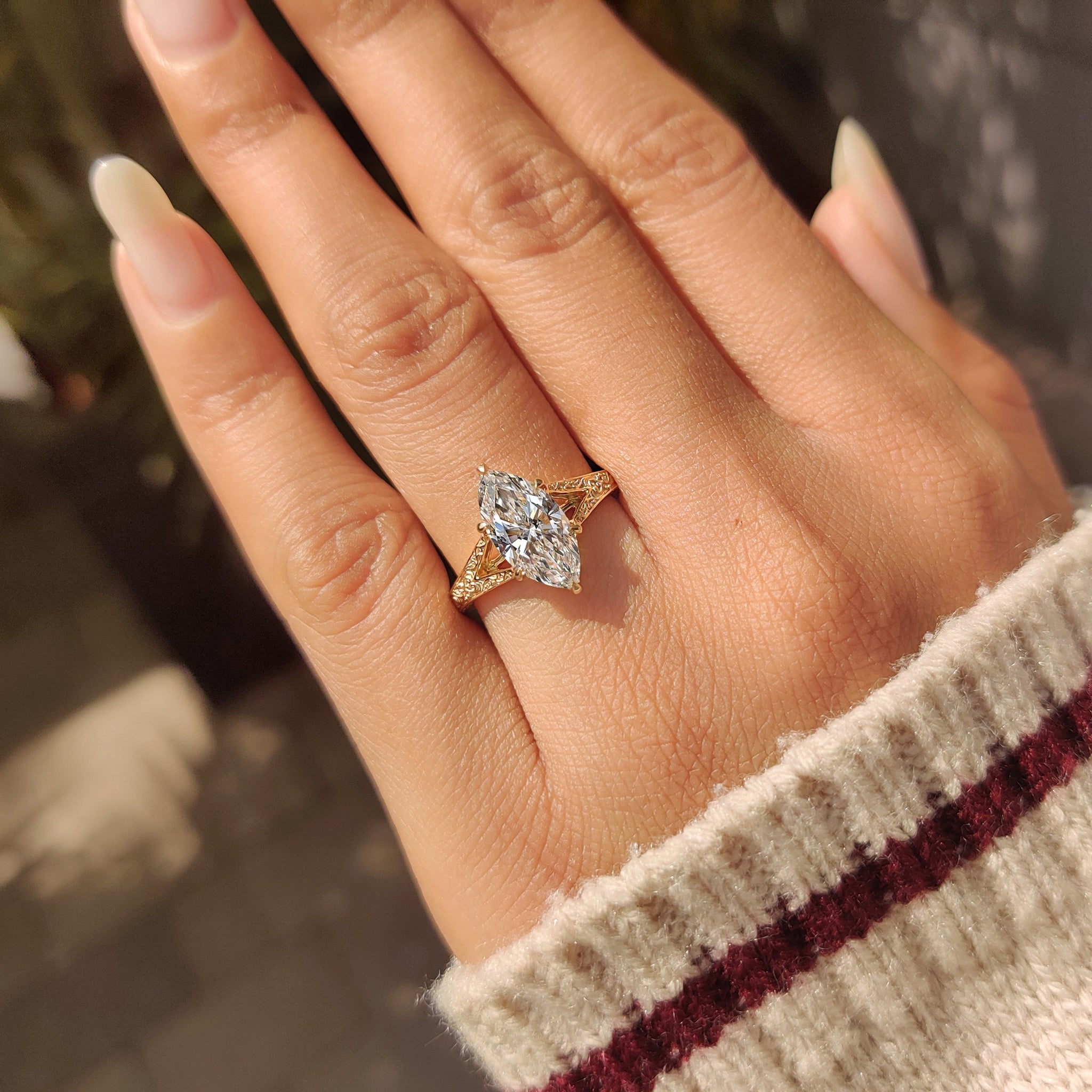 Marquise Cut Vintage Diamond Ring with Filigree Details