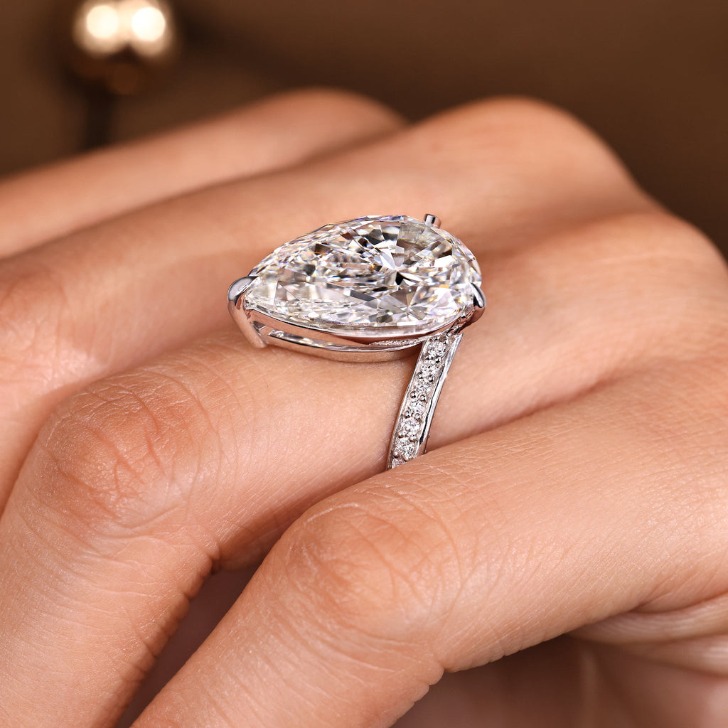IGI Certified 10 - 12 Carat Pear Diamond Ring in Bypass Setting