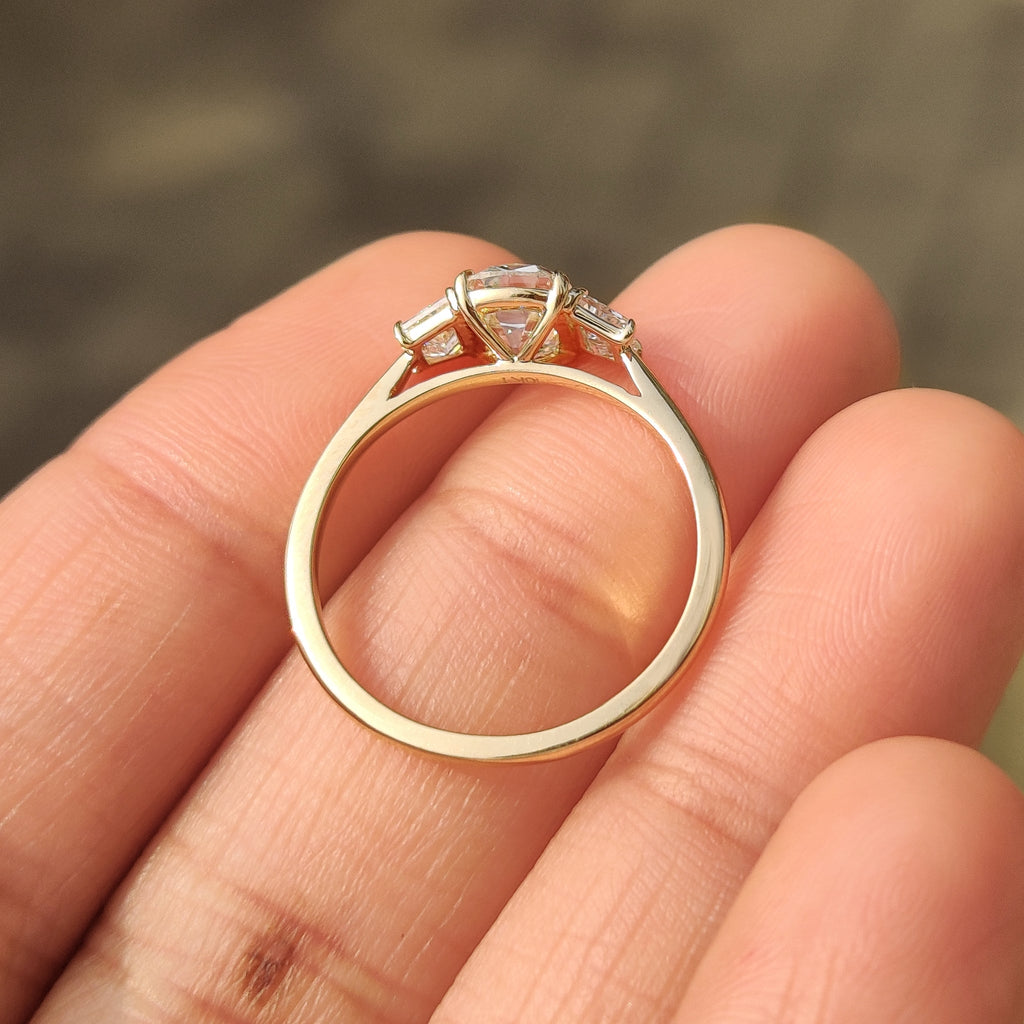 Old Mine Cushion Cut Diamond Ring with Trapezoid Side Stones