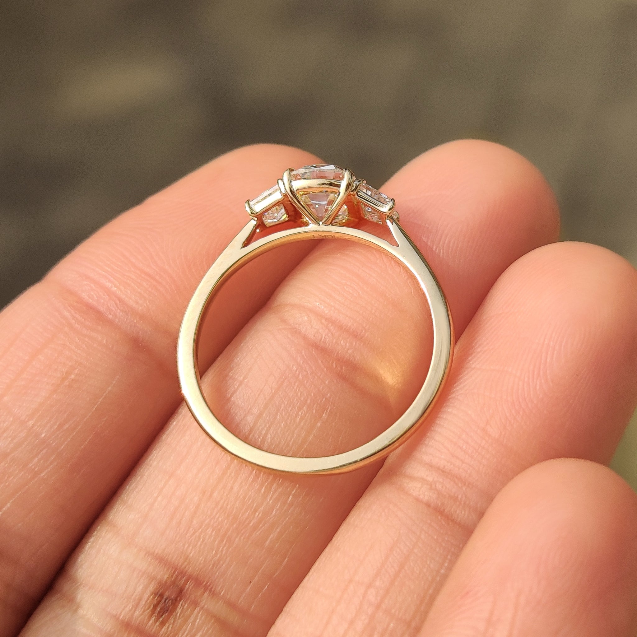 Old Mine Cushion Cut Diamond Ring with Trapezoid Side Stones