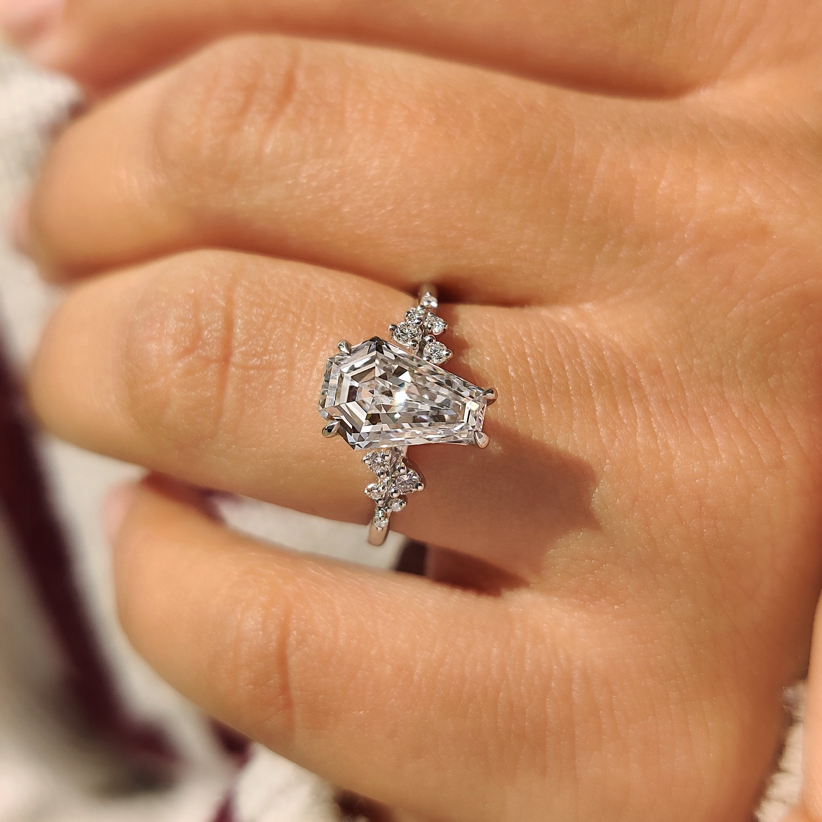 Coffin Cut Engagement Ring with Round Side Stone Secondary image