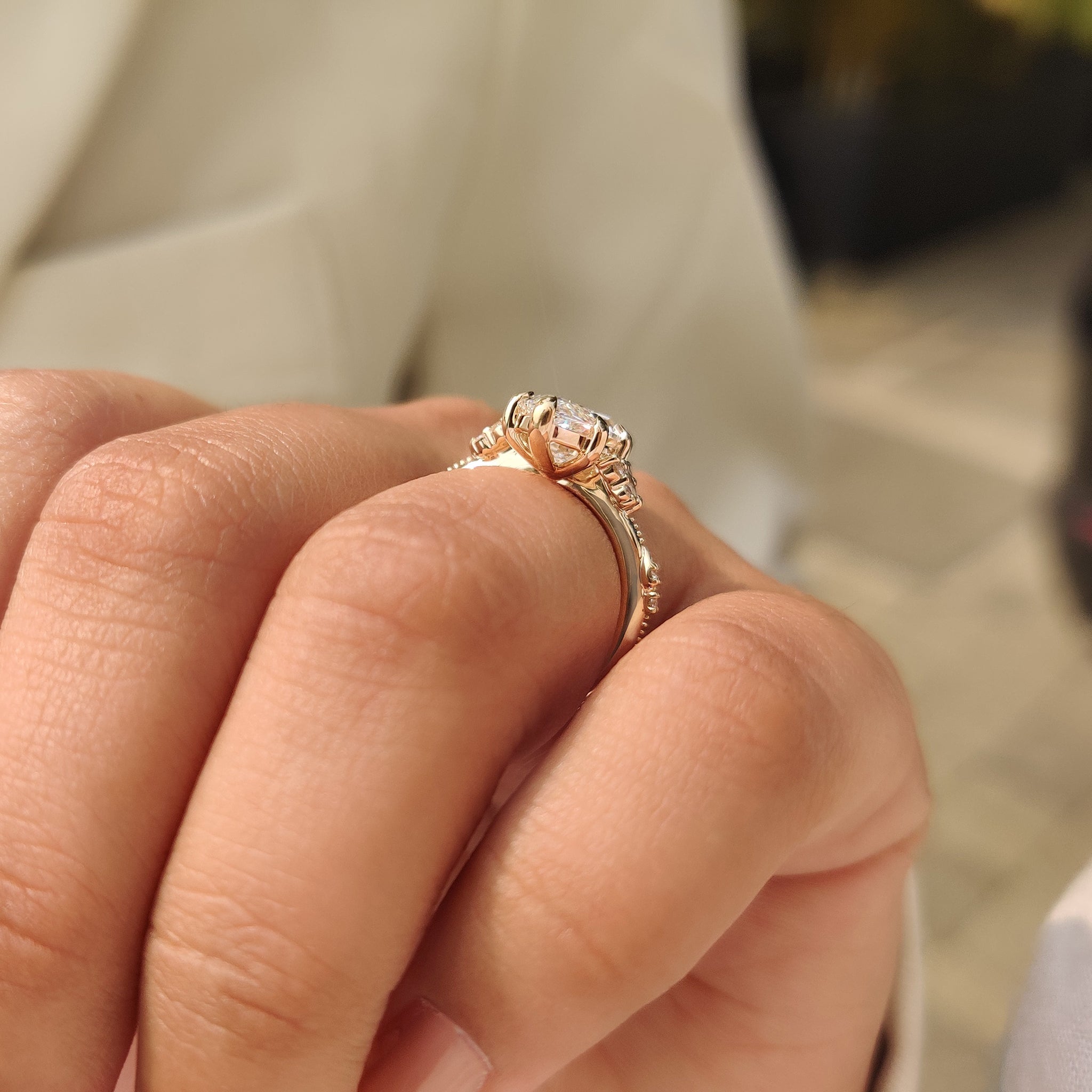 Vintage Marquise Engagement Ring with Milgrain Detailing