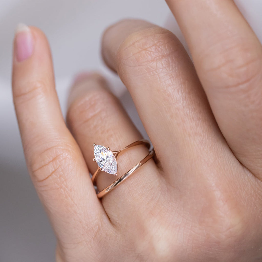1.0 CT Marquise Cut Moissanite Solitaire Style Engagement Ring