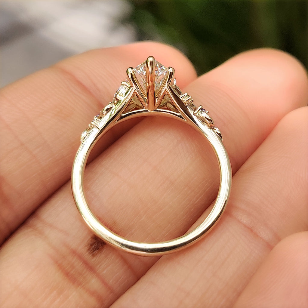 Marquise Diamond Ring in Nature Inspired Style with Amethyst Gemstone