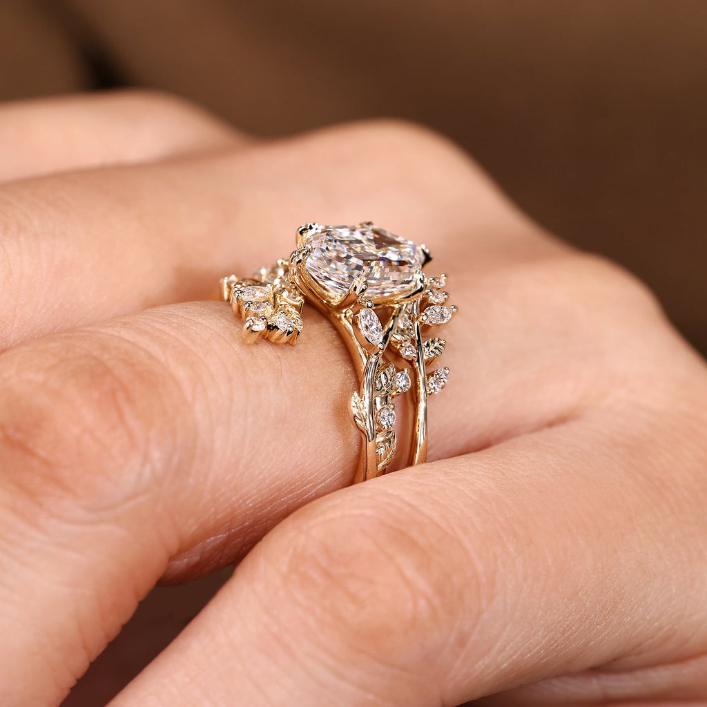 Hexagon Step Engagement Ring With Wedding Band In Nature Inspired