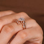 Pear Shaped Engagement Ring With Wedding Band In Nature Inspired Style