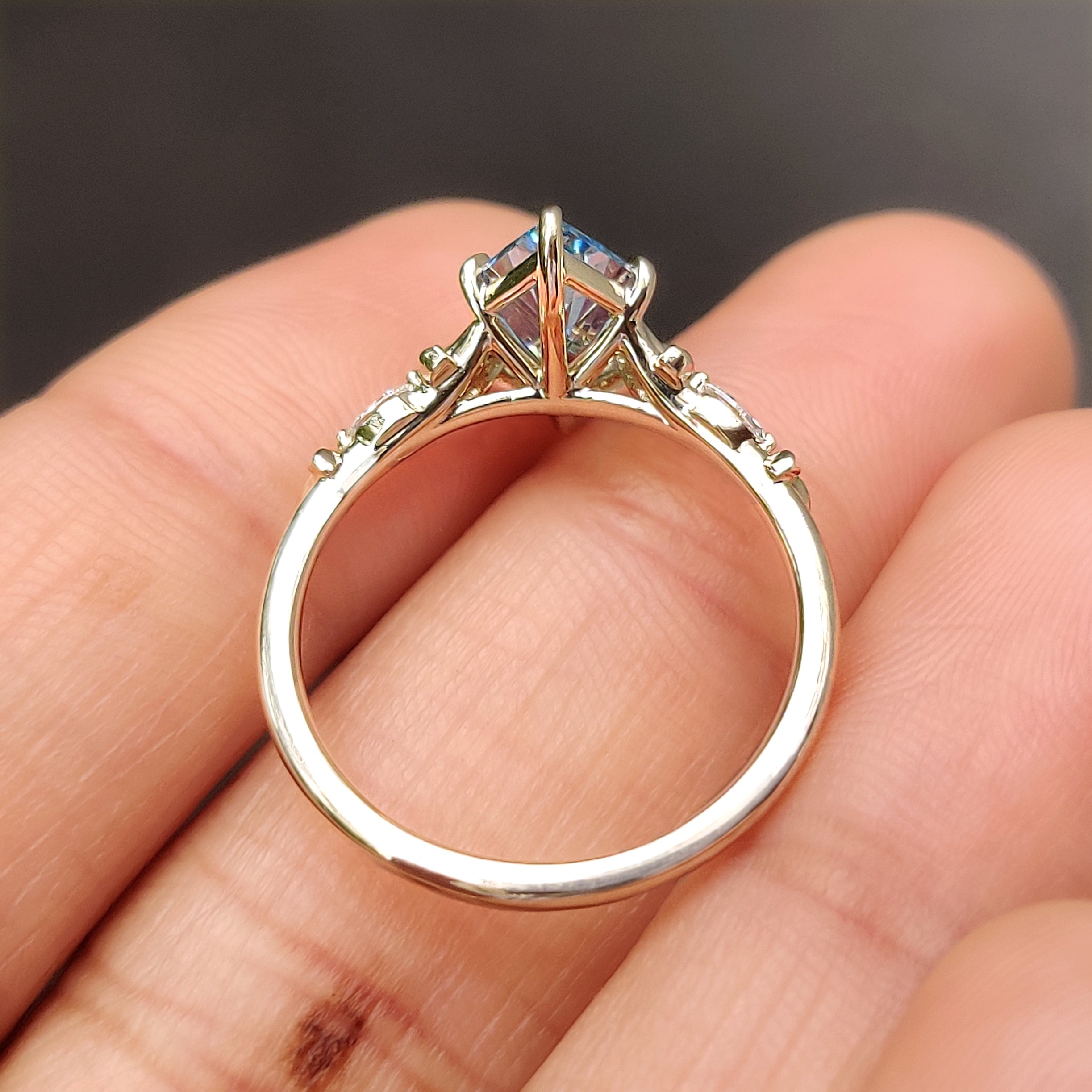 Blue Dutch Marquise Nature Inspired Engagement Ring With Side Stone