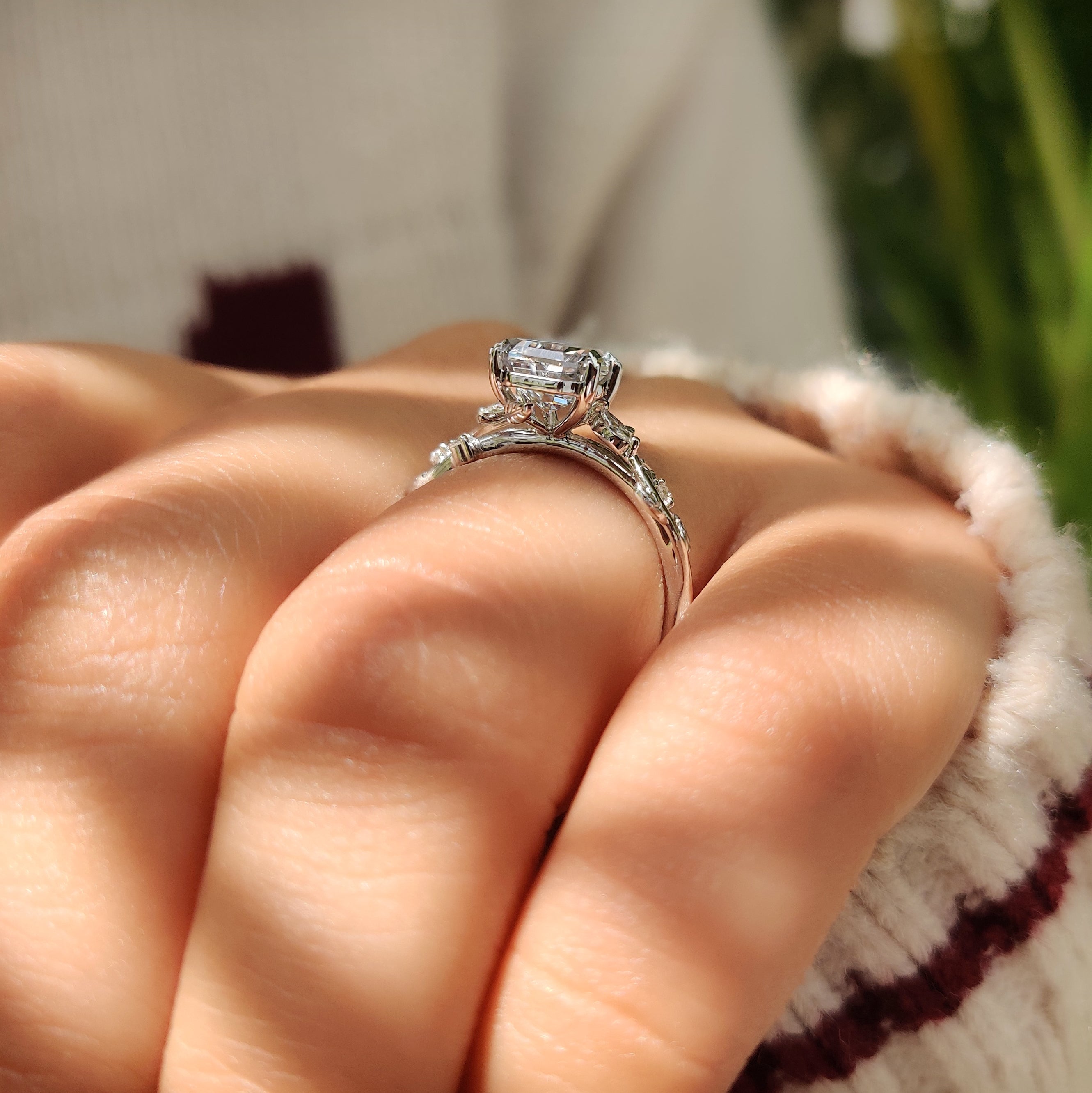 Nature Inspired Style Coffin Cut Engagement Ring