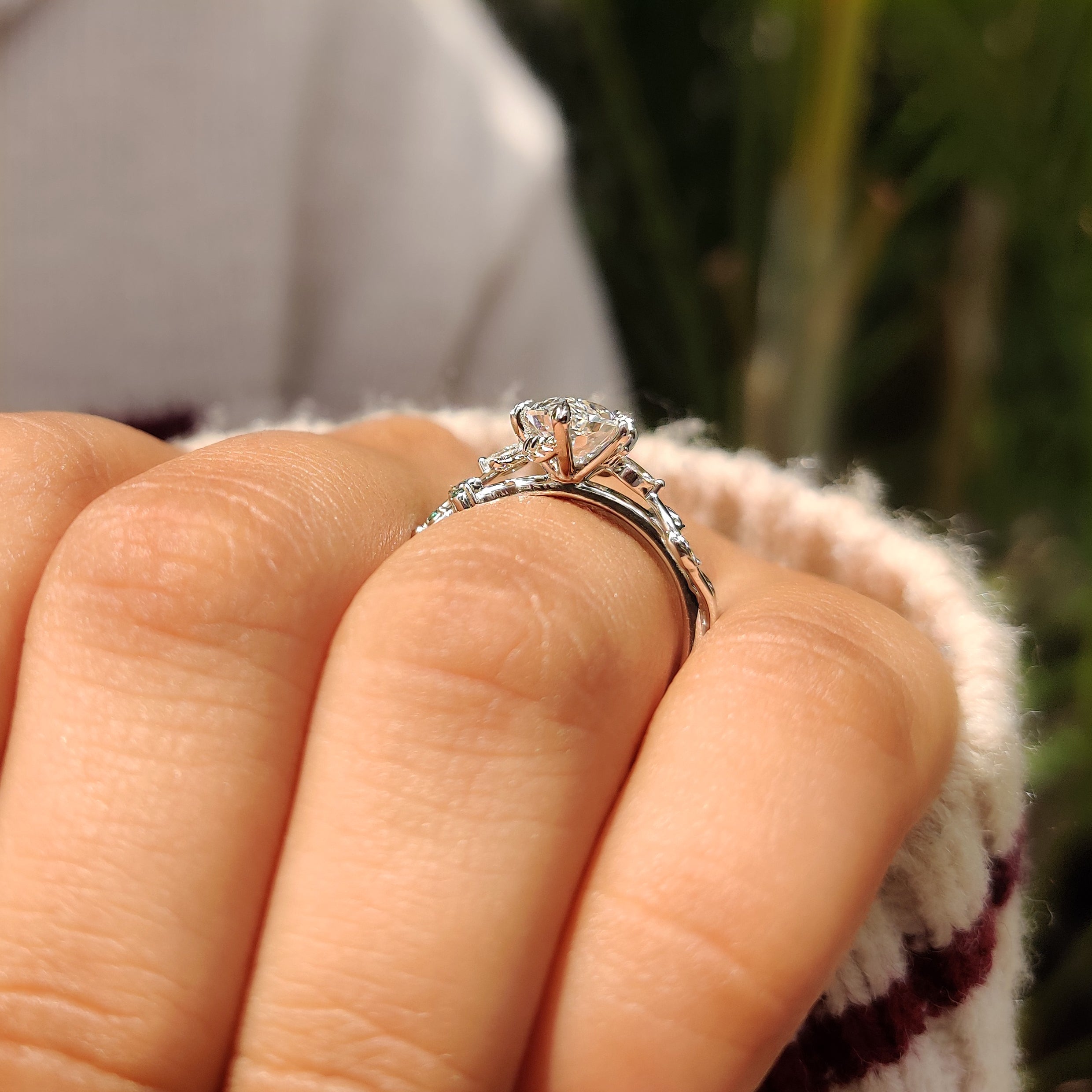 Nature Inspired Dutch Marquise Diamond Ring With Cluster Setting