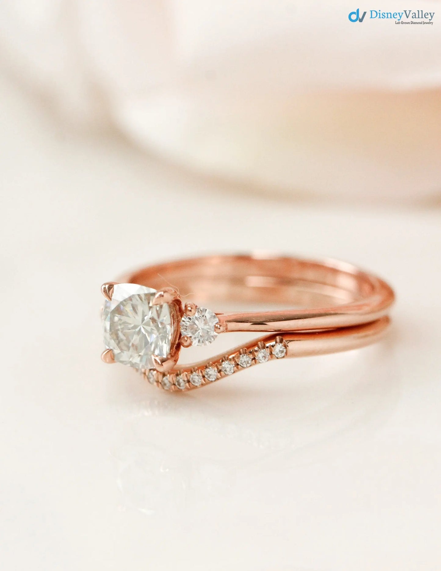 Colorless Cushion lab grown Alternative Bridal Engagement Ring - DisneyValley