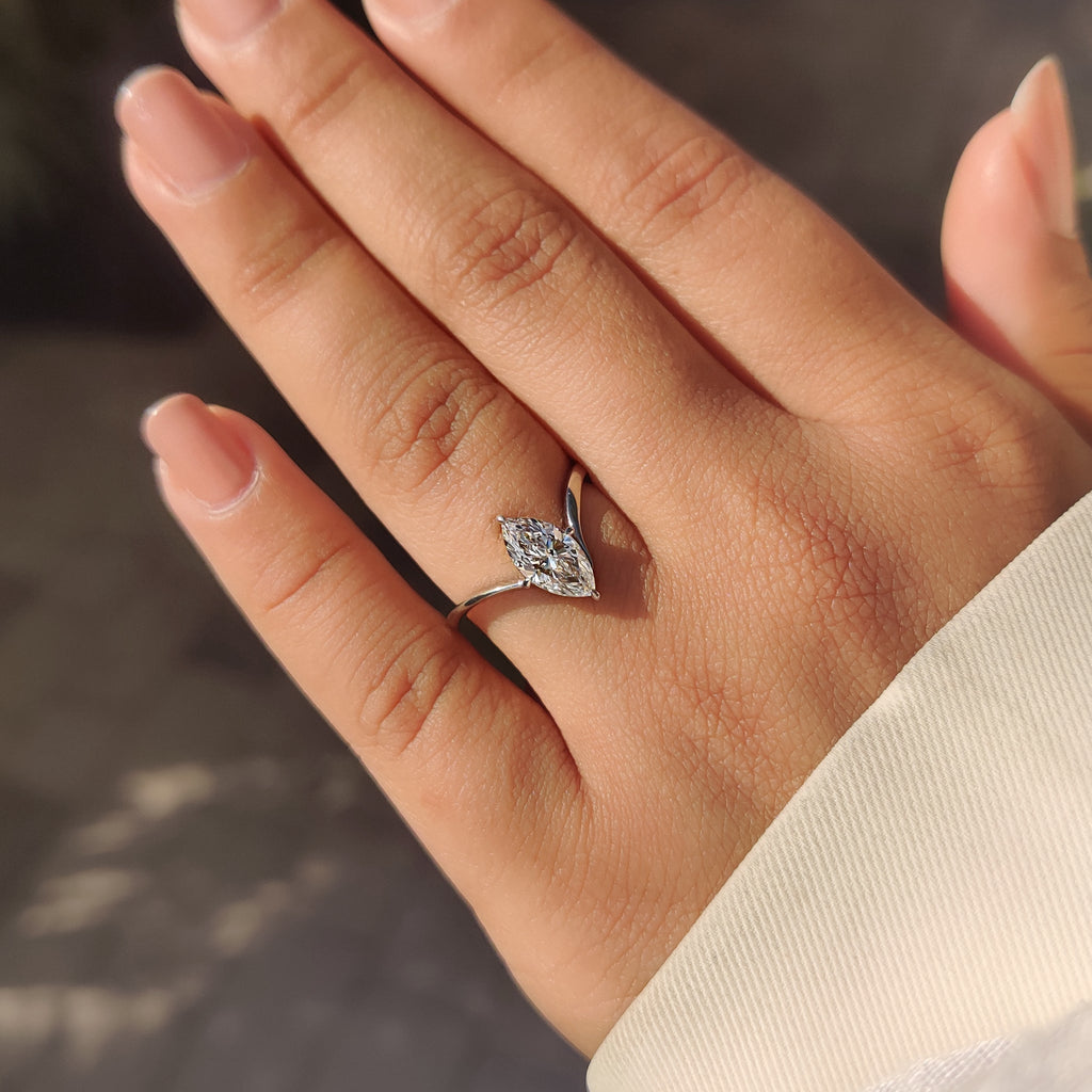 Marquise Cut Engagement Ring in Upside Down Setting