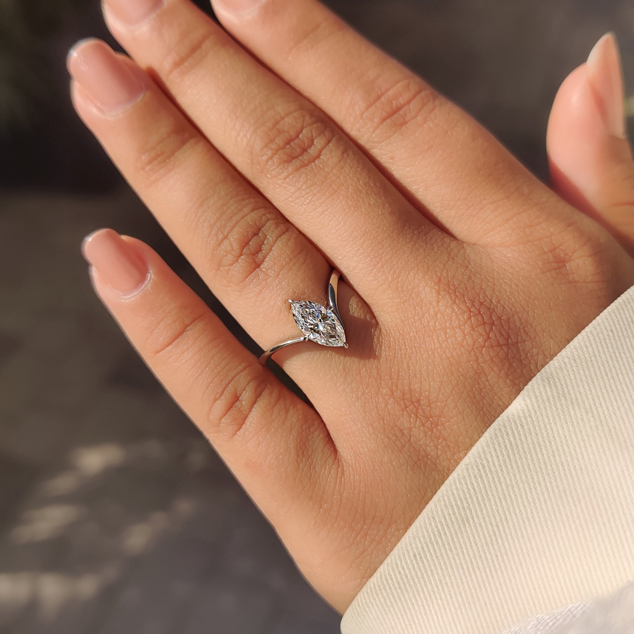 Marquise Cut Engagement Ring in Upside Down Setting