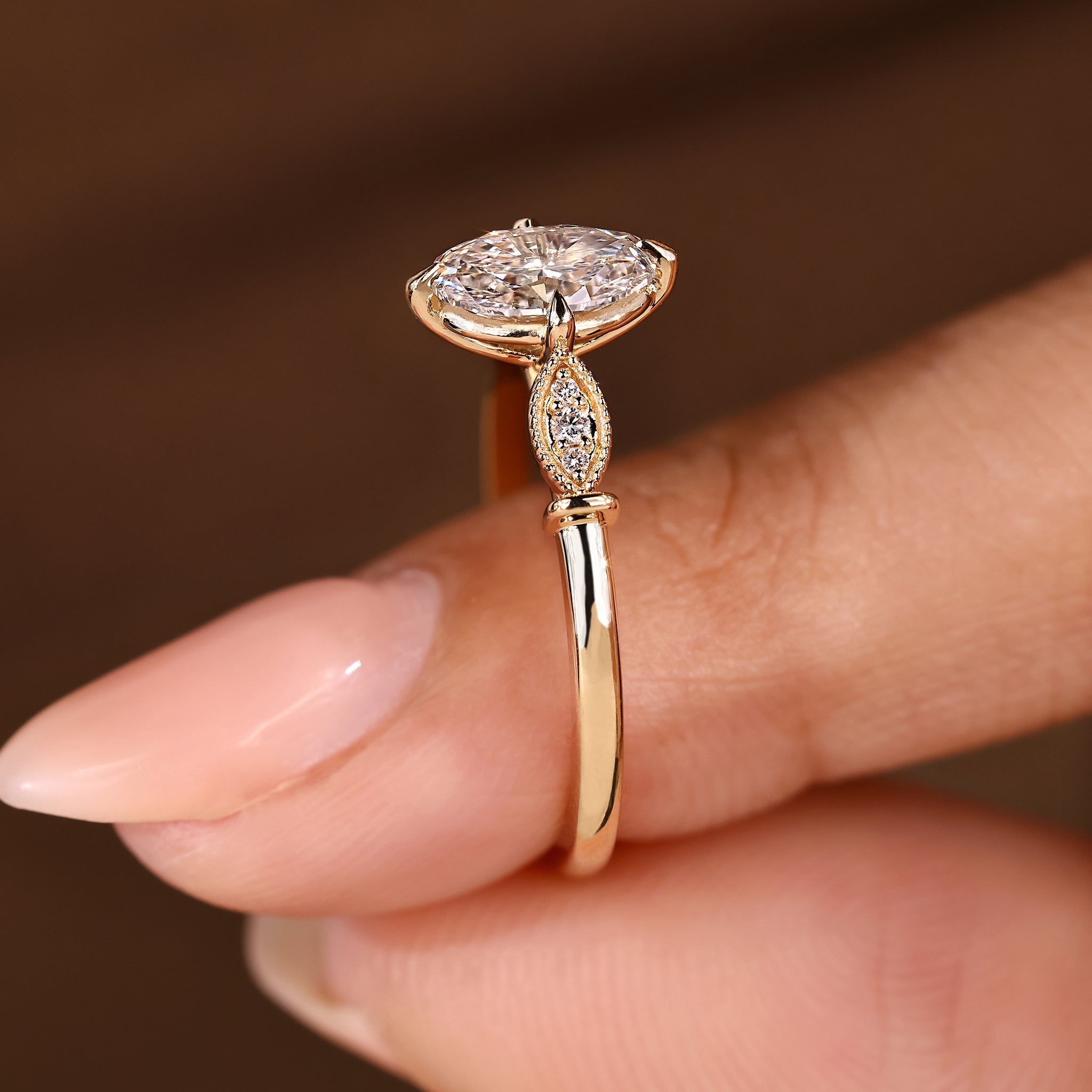 Oval Cut Diamond Ring With Round Side Stone Style