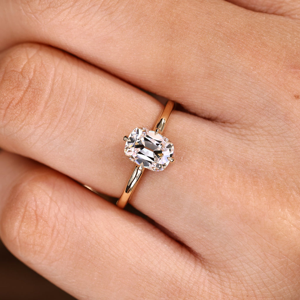 Cushion OMC Cut Hidden Halo Engagement Ring In Solitaire Style