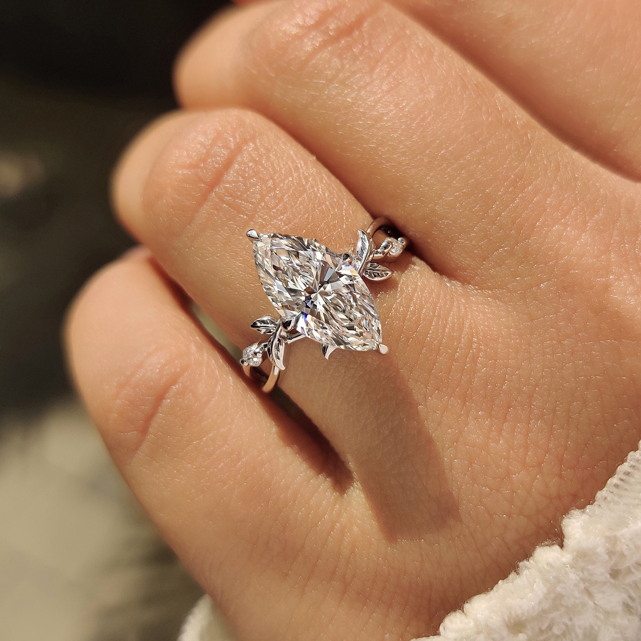 Marquise Cut Ring with Round Side Stone in Nature Inspired Style Secondary image