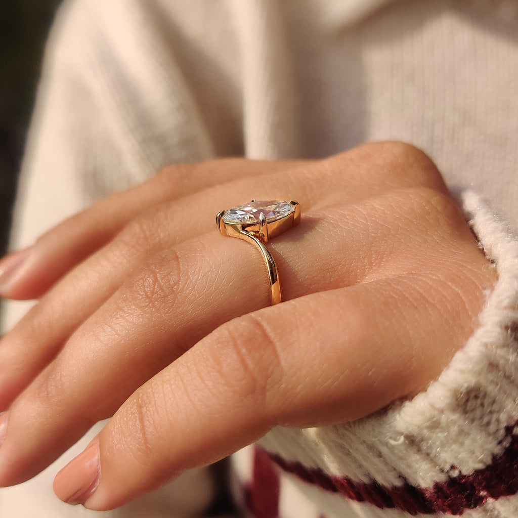 Old European cut Marquise Diamond Ring in Bypass Setting