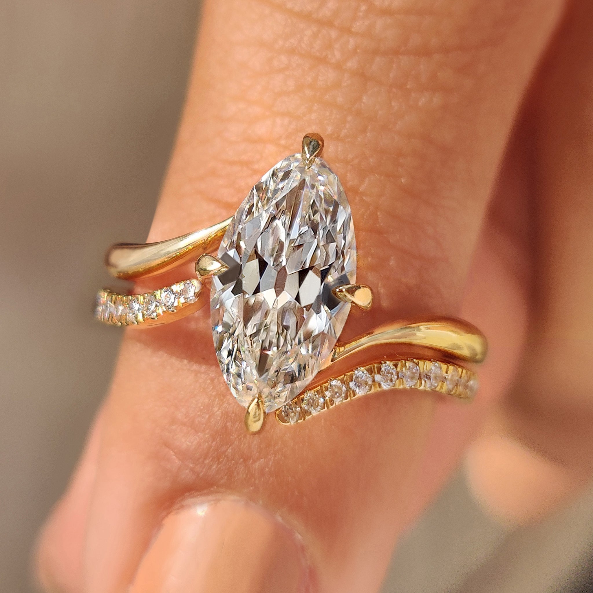 Solitaire Marquise Ring With Wedding Band in half eternity