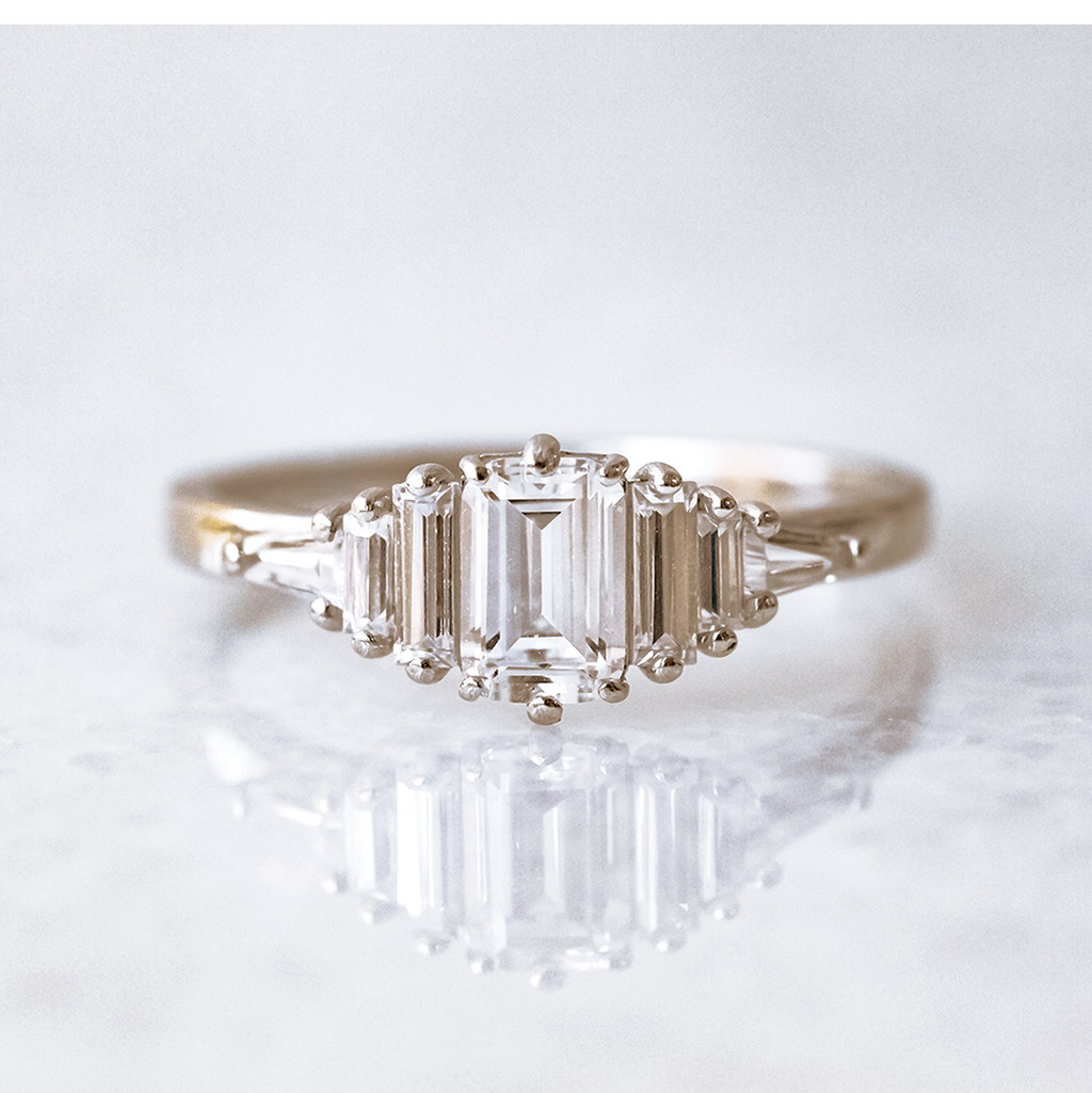 1.00 CT Emerald & Baguette Seven Stone Moissanite Engagement Ring