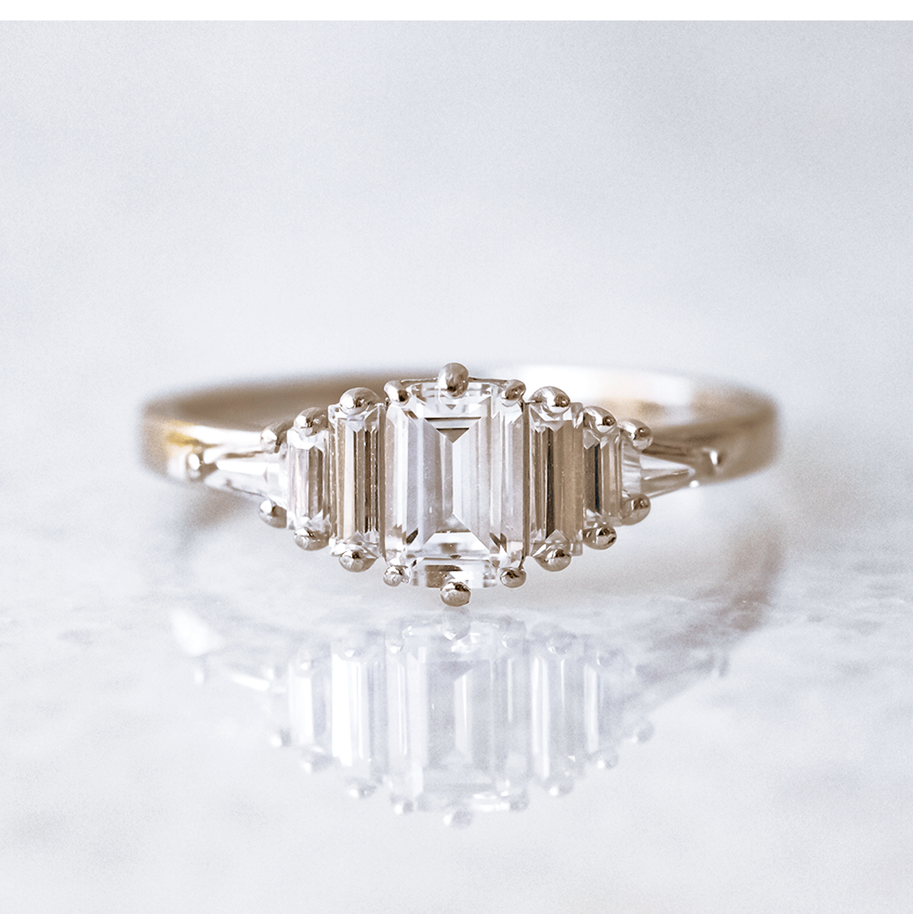 1.00 CT Emerald & Baguette Seven Stone Moissanite Engagement Ring