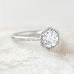 1.20 CT Round Cut Hexagon Style Moissanite Solitaire Engagement Ring