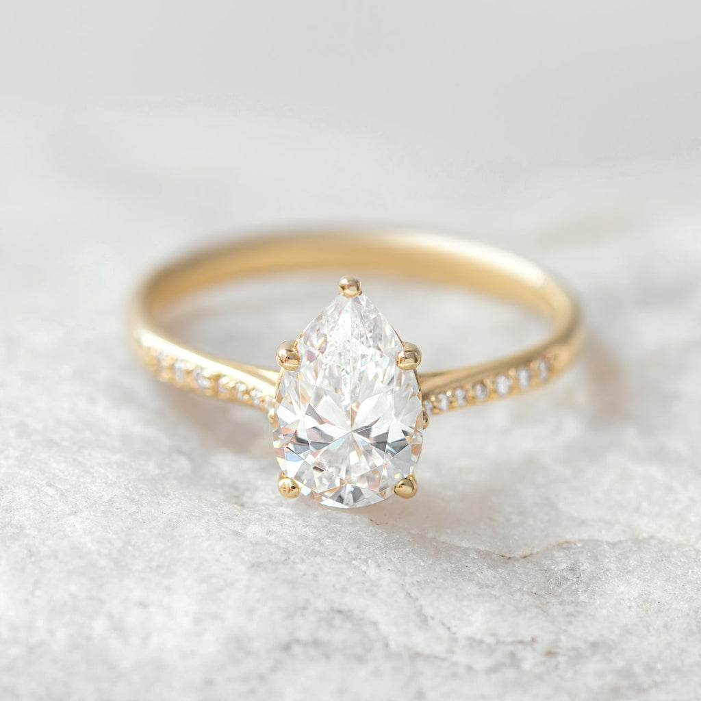 1.33 CT Pear Cut Pave Style Moissanite Engagement Ring