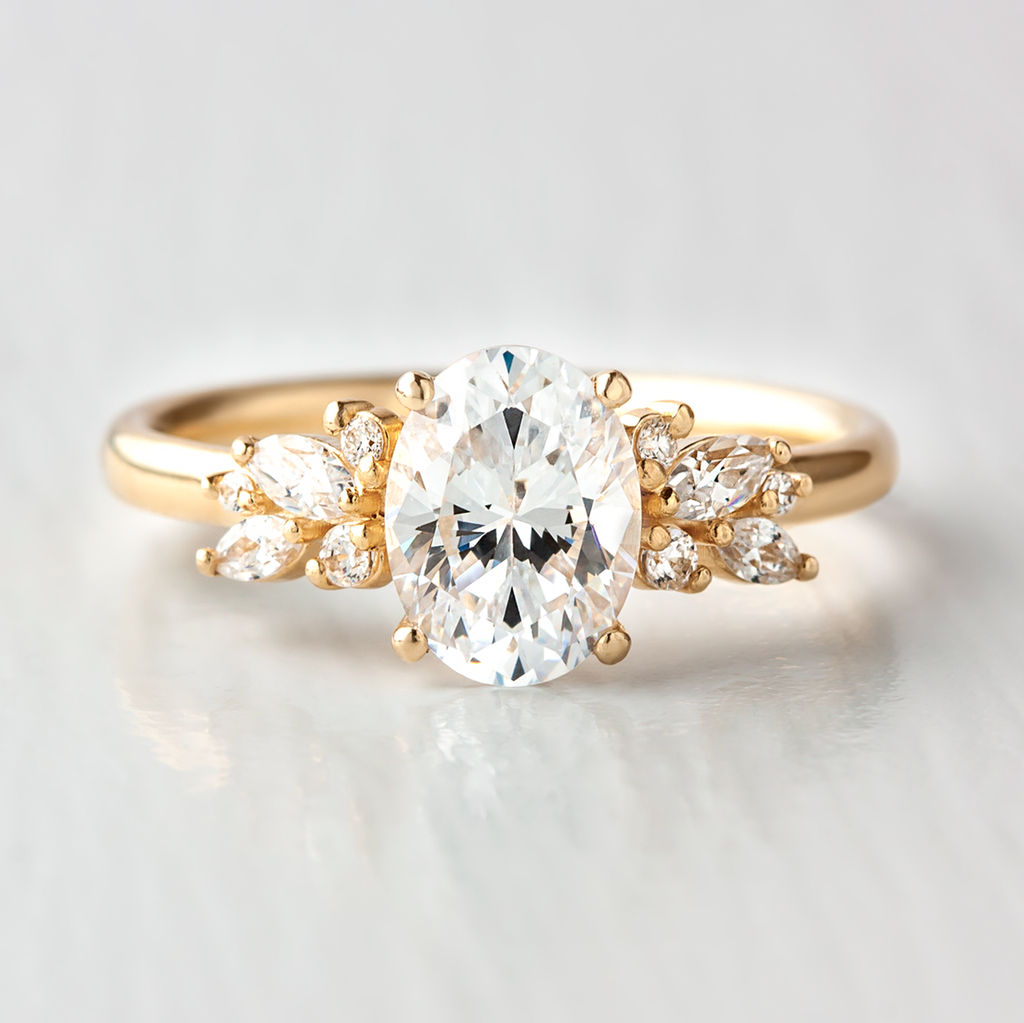 1.33 CT Oval Cut Moissanite Cluster Engagement Ring