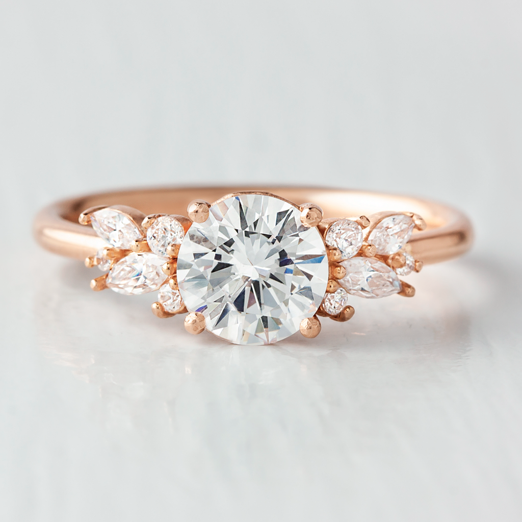 1.35 CT Round Cut Moissanite Cluster Engagement Ring
